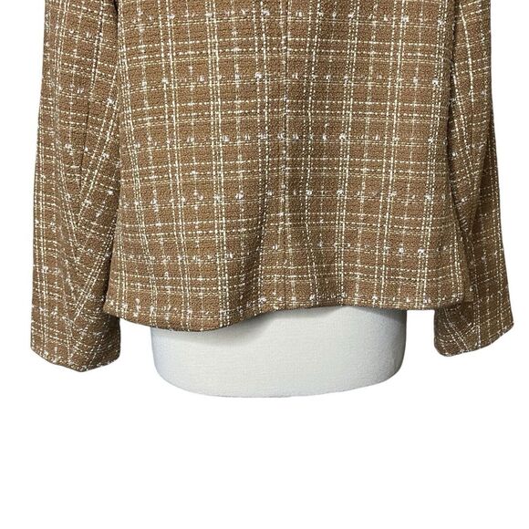 Talbots Womens Size 16WP Tweed Fringe Blazer Jacket Tan White Office Career - Picture 11 of 13